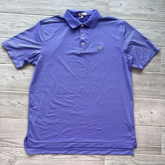 Peter Millar Men's Purple Polyester Pinstripe Short Sleeves Polo‎ Shirt Large - Picture 1 of 8